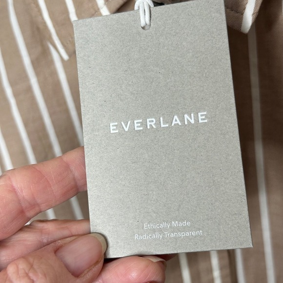 Everlane Tan and White Striped Button Down Shirt - Picture 5 of 7